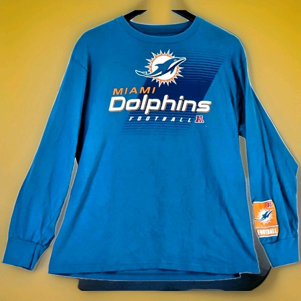 Miami Dolphins NFL Football Team Apparel Men's Large Long Sleeve Shirt Teal Blue